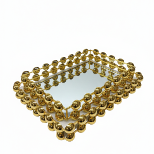 Plateau Miroir Décoratif – Contour Perles Dorées 2PCS