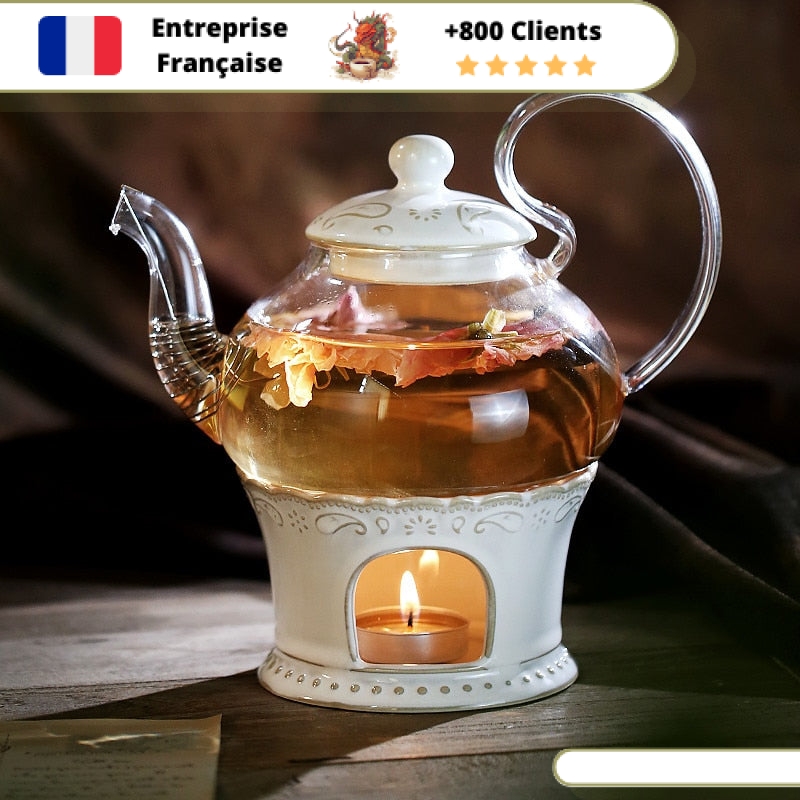 Théière en Verre et Porcelaine avec Réchaud 600ml – Image 5
