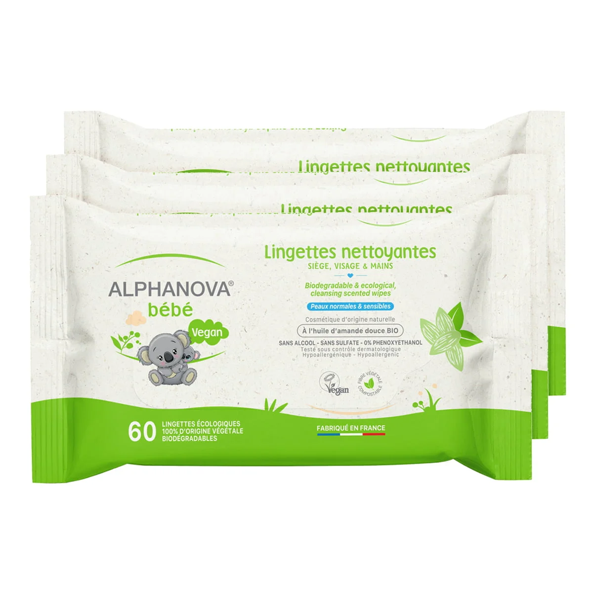 Lingettes Nettoyantes à l’Amande Douce Bio X3 – Alphanova