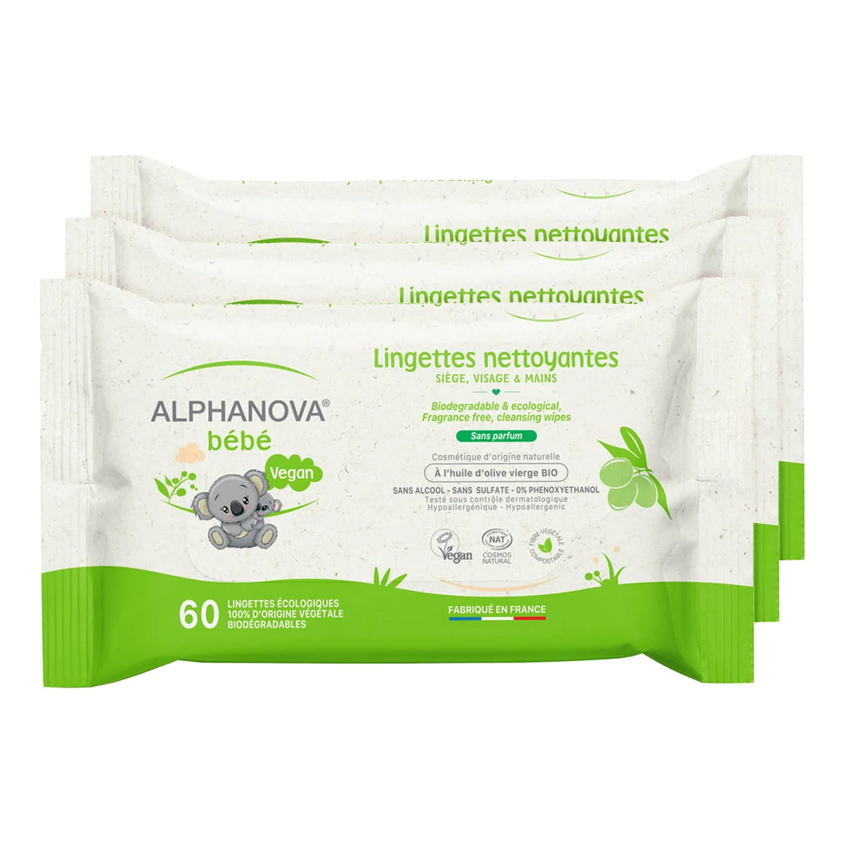 Lingettes Nettoyantes à l’Olive Bio X3 – Alphanova – Image 2