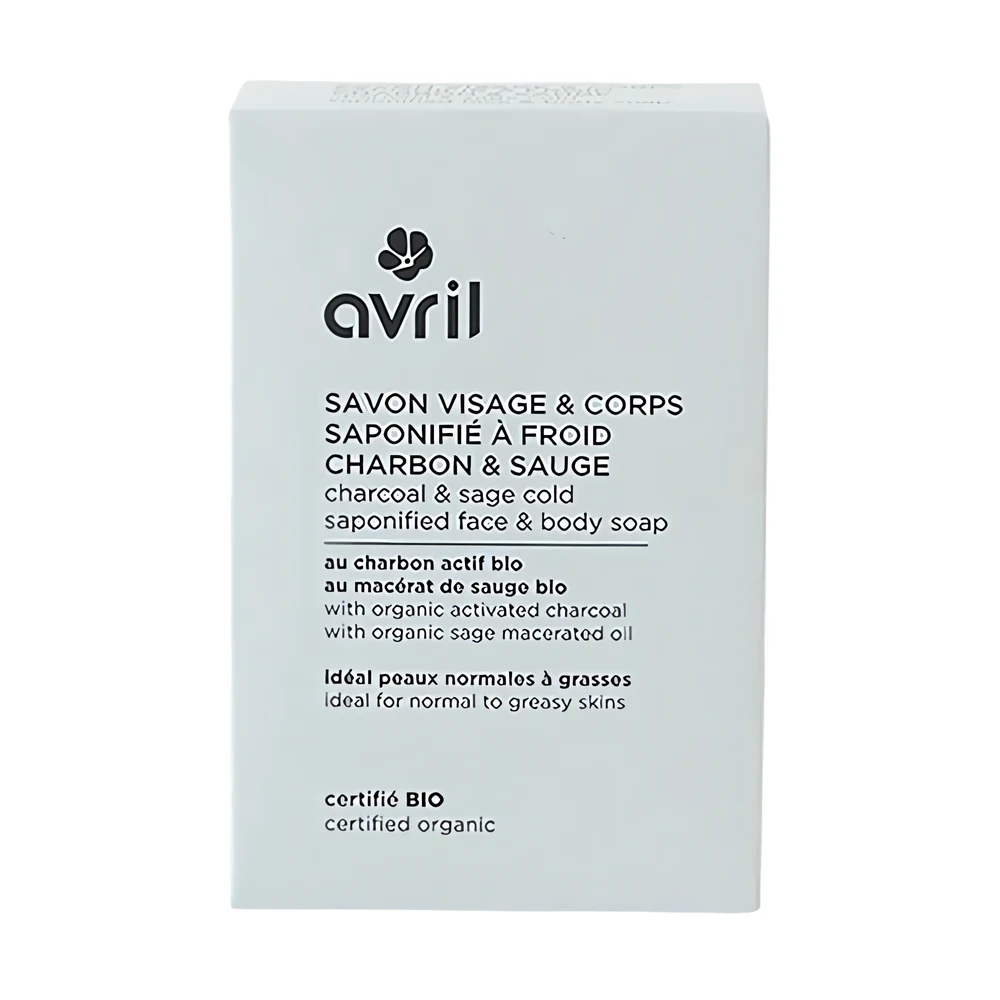Savon à froid visage et corps charbon et sauge – certifié bio – 100 g – Avril