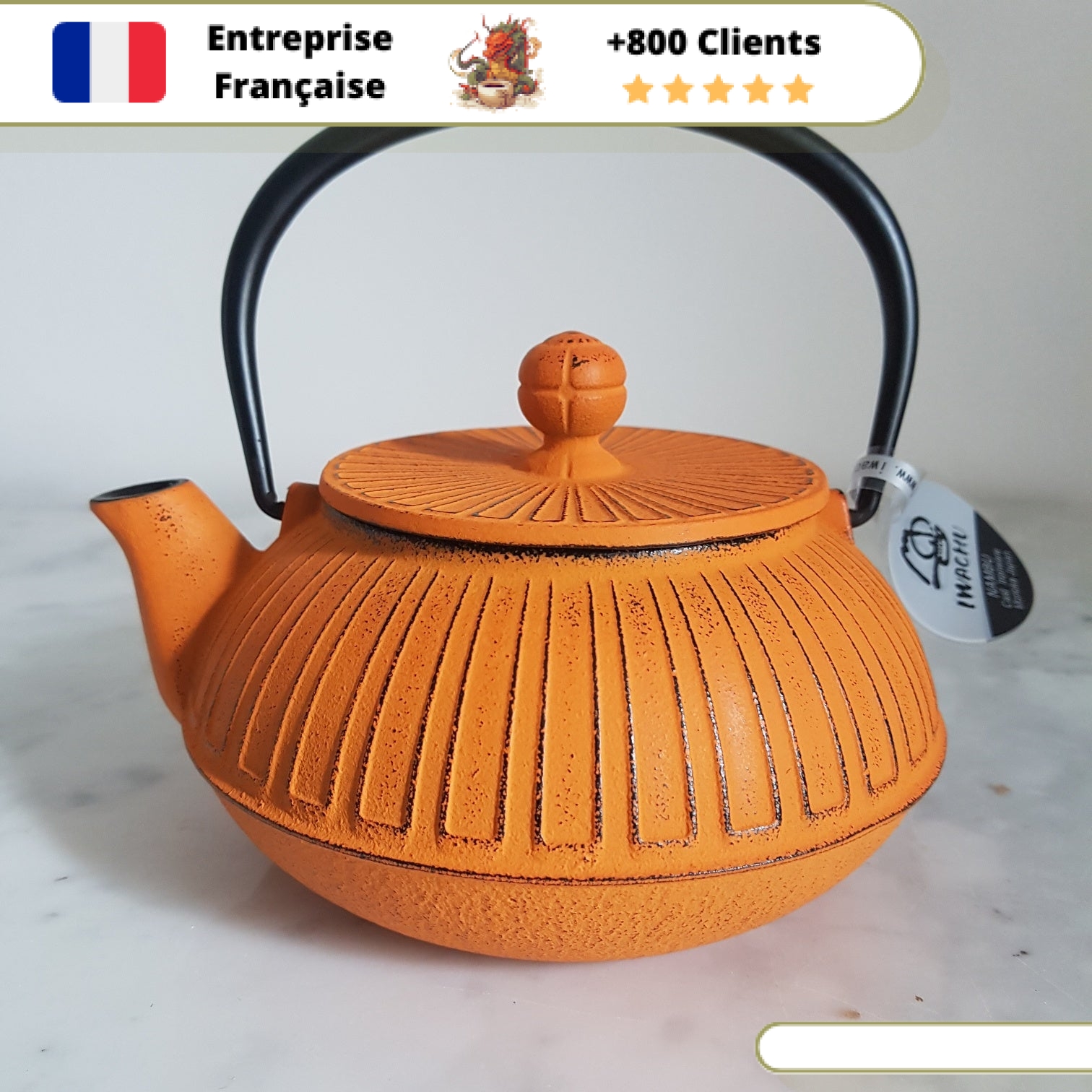 Théière en Fonte Orange Iwachu Kiku 650ml – Image 9