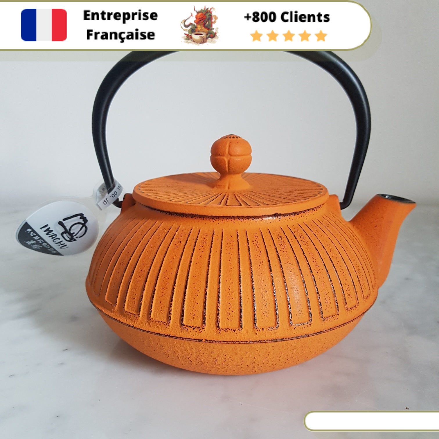 Théière en Fonte Orange Iwachu Kiku 650ml – Image 8