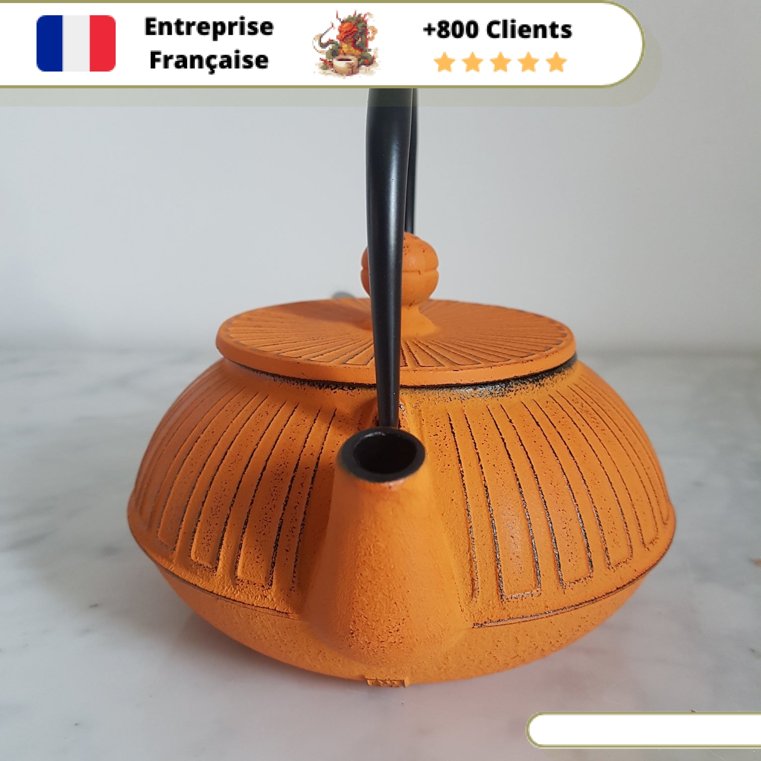 Théière en Fonte Orange Iwachu Kiku 650ml – Image 7