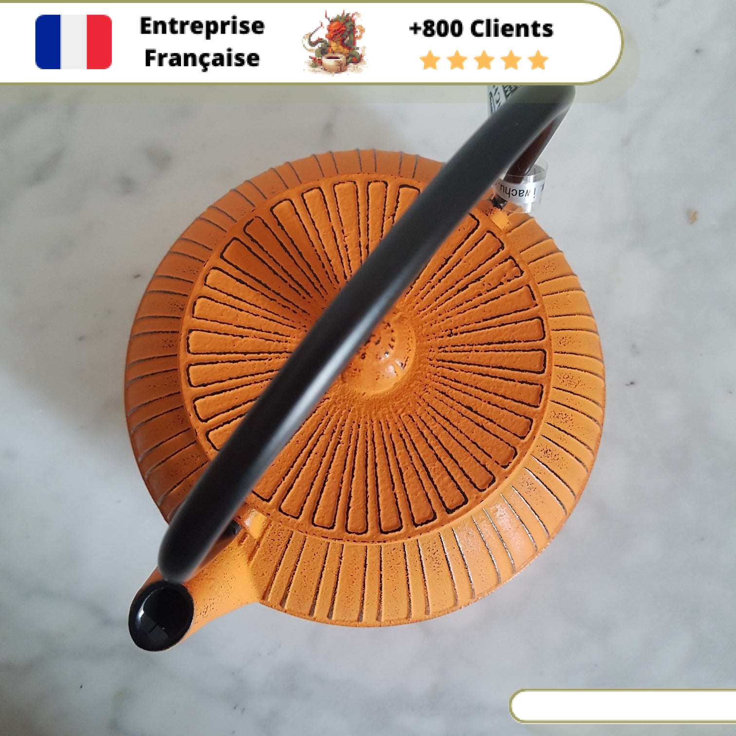 Théière en Fonte Orange Iwachu Kiku 650ml – Image 6