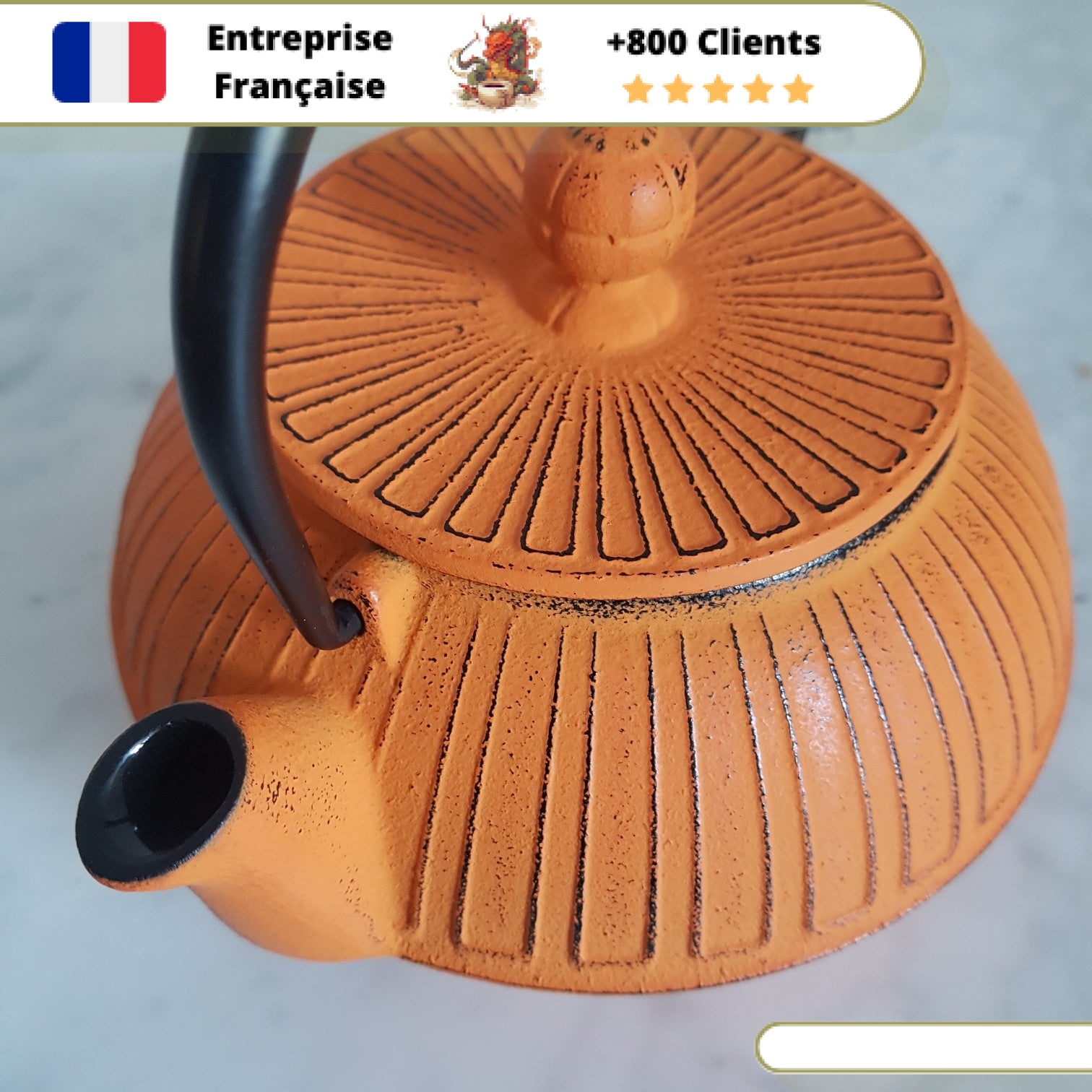 Théière en Fonte Orange Iwachu Kiku 650ml – Image 3