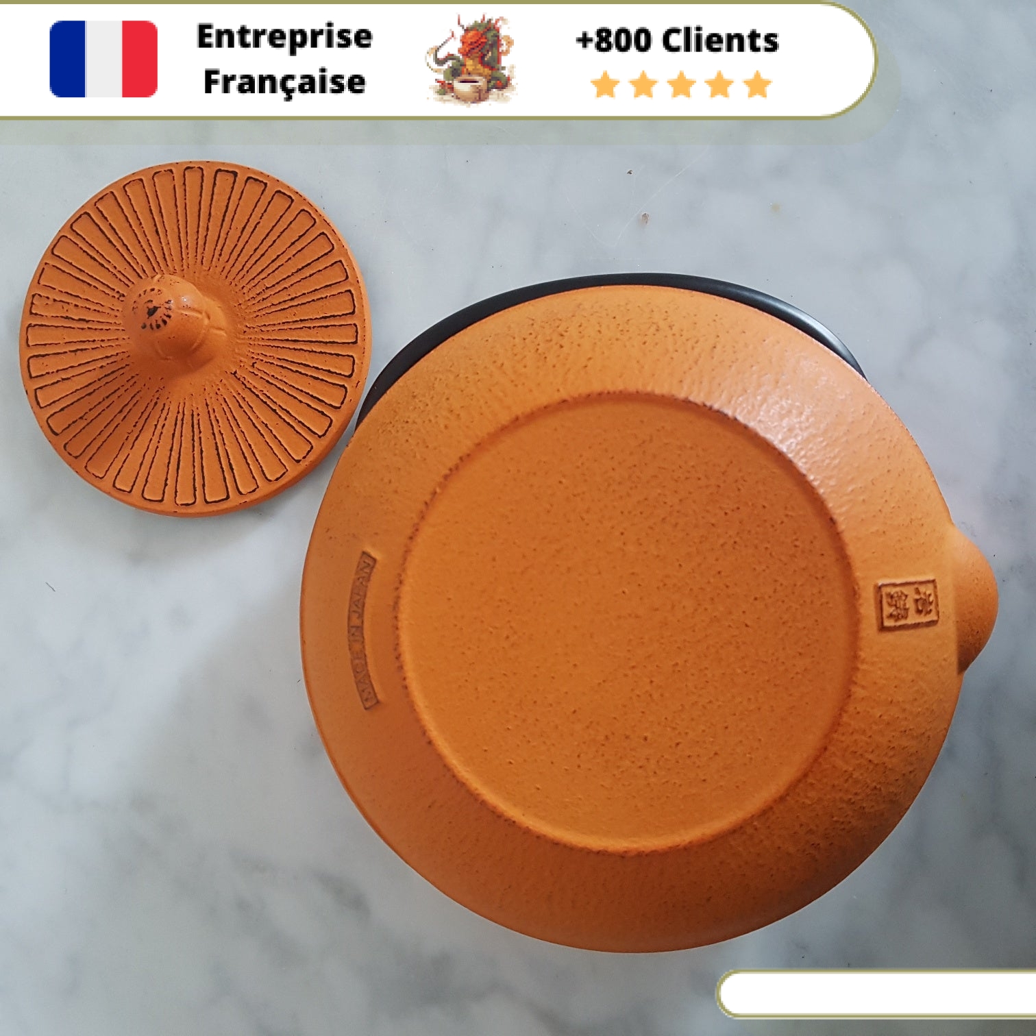 Théière en Fonte Orange Iwachu Kiku 650ml – Image 5