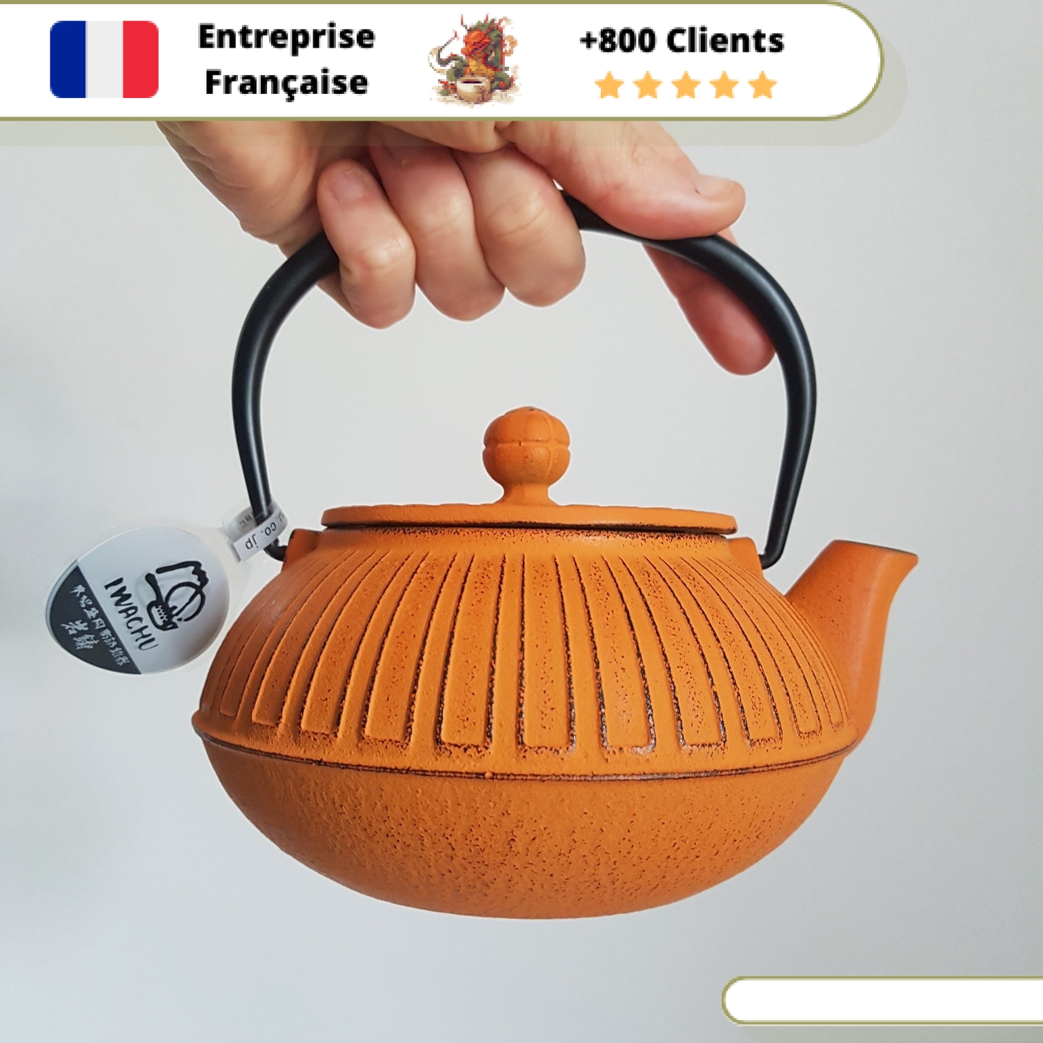 Théière en Fonte Orange Iwachu Kiku 650ml – Image 4