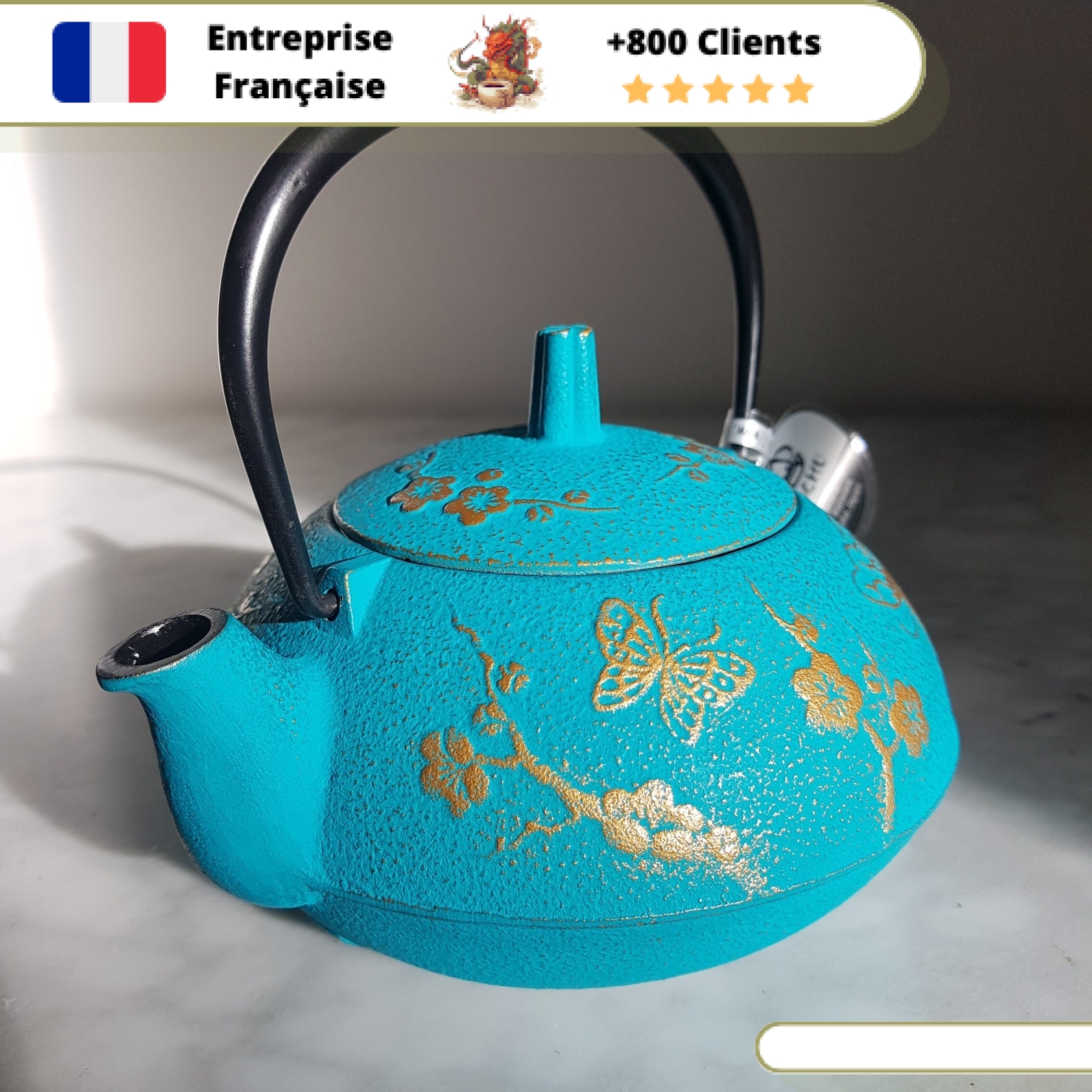 Théière en Fonte Turquoise Iwachu Papillon 600ml – Image 4
