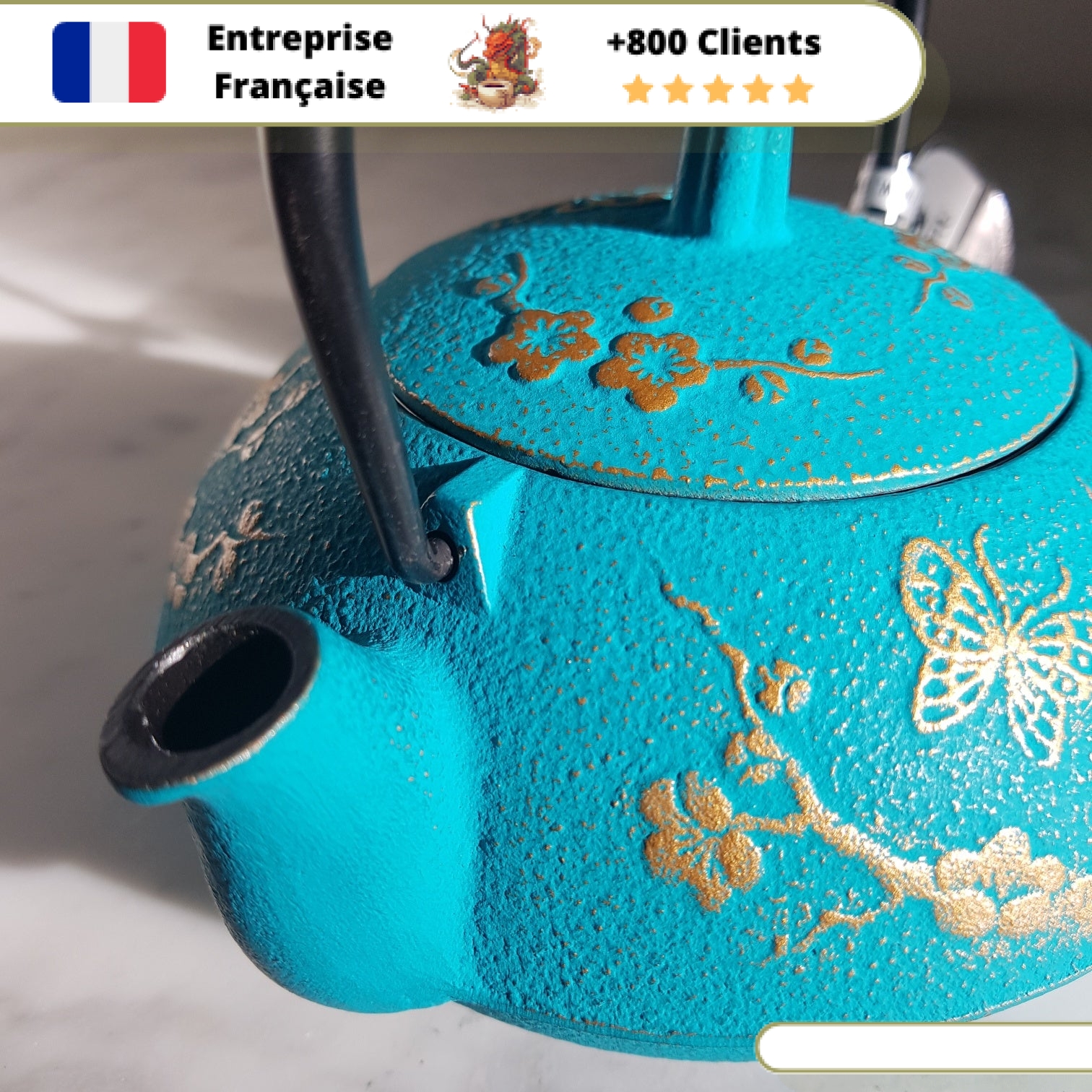 Théière en Fonte Turquoise Iwachu Papillon 600ml – Image 9
