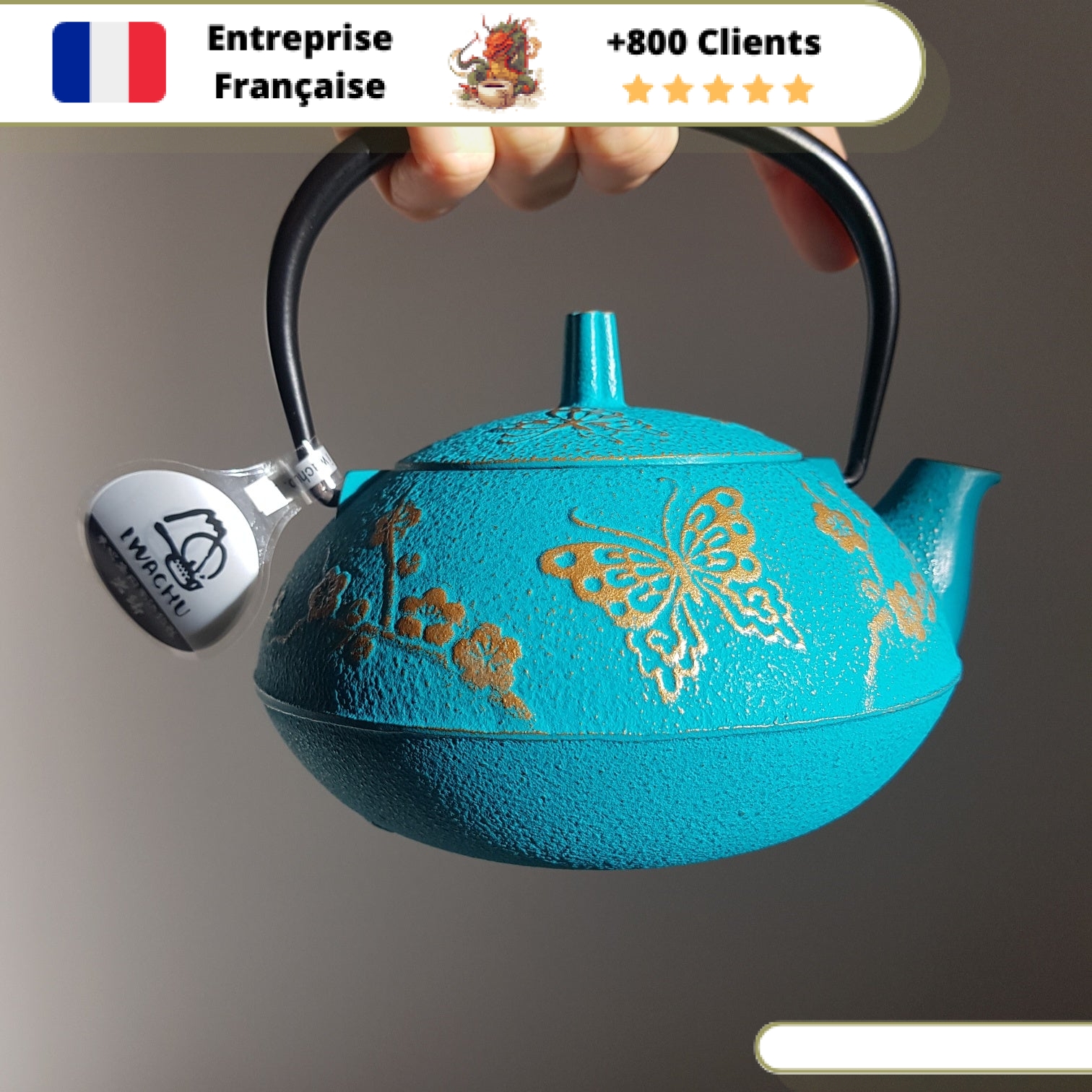 Théière en Fonte Turquoise Iwachu Papillon 600ml – Image 5